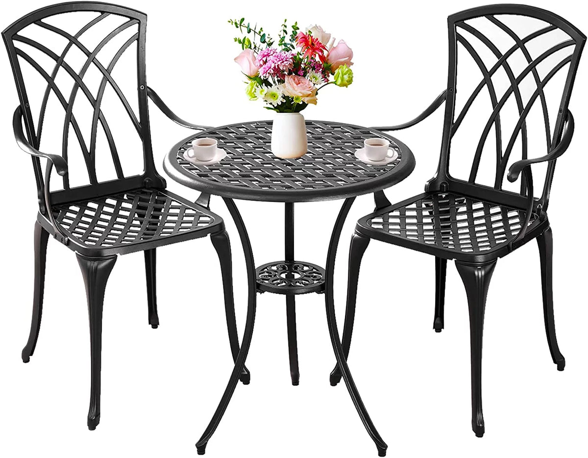 3 Piece Cast Aluminum Patio Bistro Set with Umbrella Hole W50157