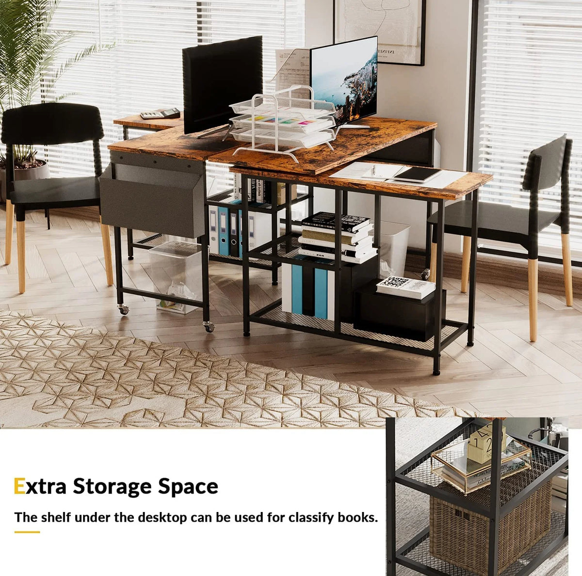 L-Shaped Corner Computer Desk 67 Inch with Shelves C386746