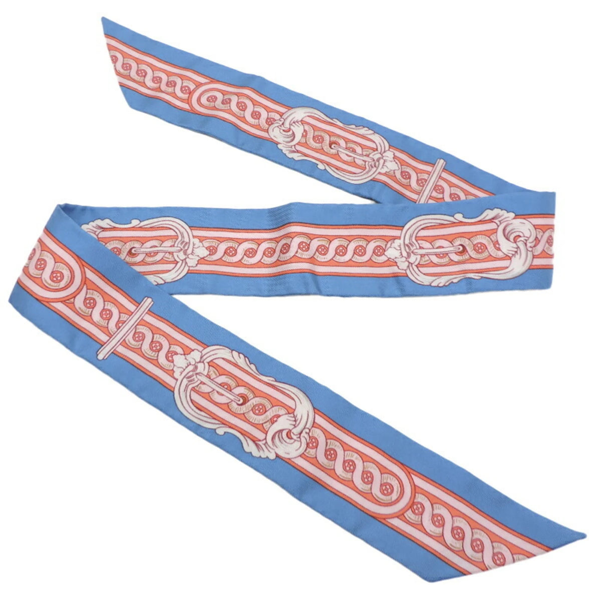 Pre-Owned 100% Silk Scarf Muffler Blue Jean Rose A420