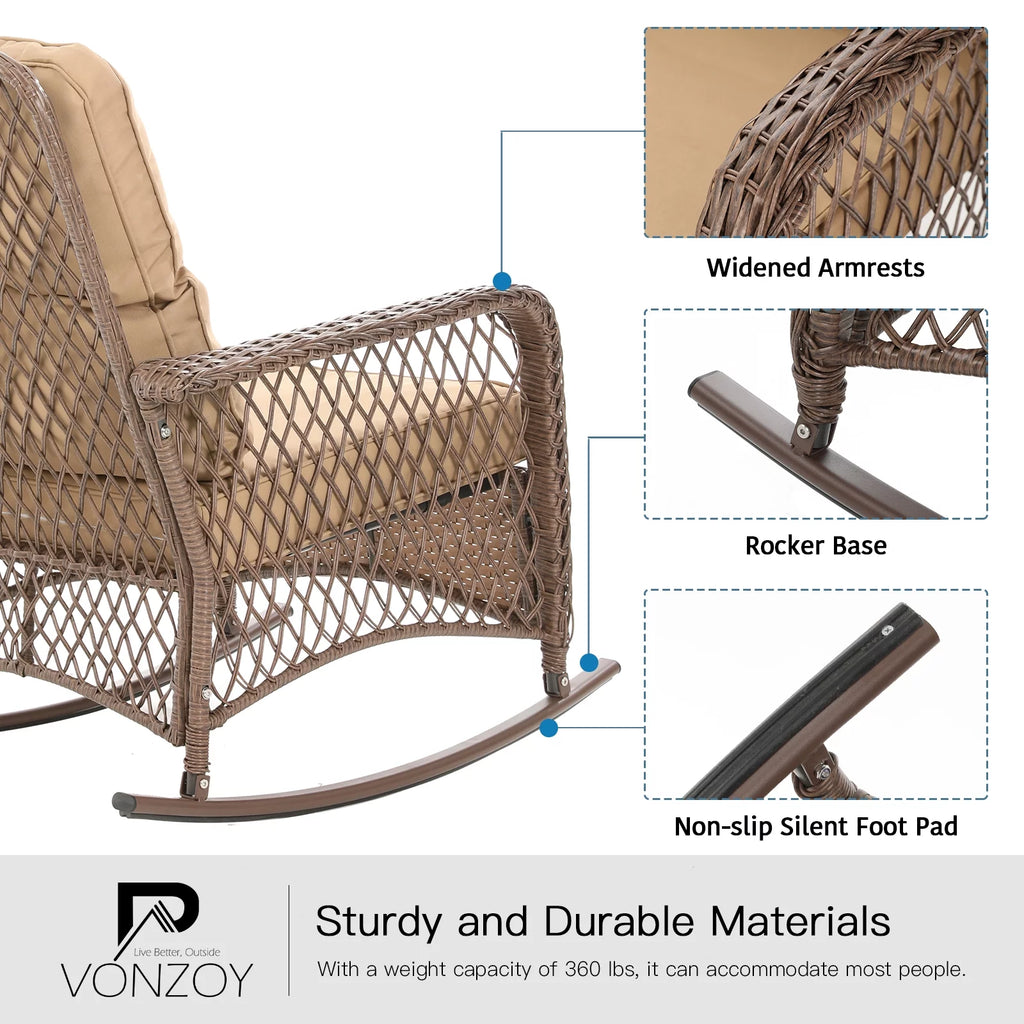 3-Piece Wicker Outdoor Rocking Chairs with Cushions and Table Z846199
