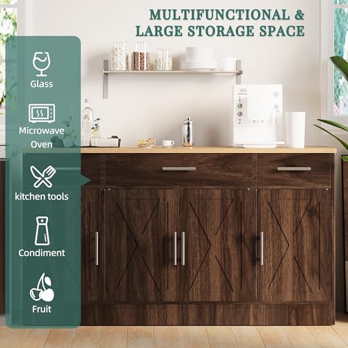 Brown Wood Buffet Cabinet with 3 Drawers and 4 Doors R3775