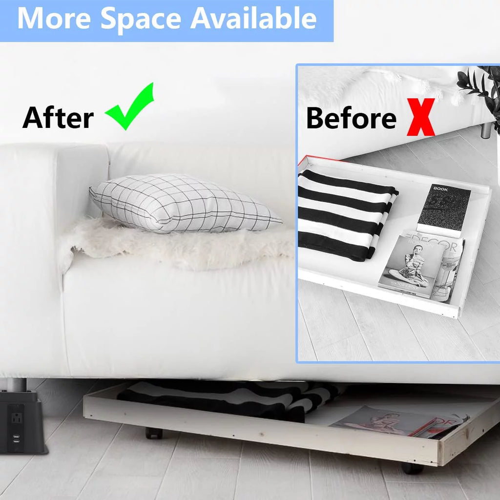 Black Set of 4 Adjustable Bed Riser with Power Outlet and USB Ports G2657