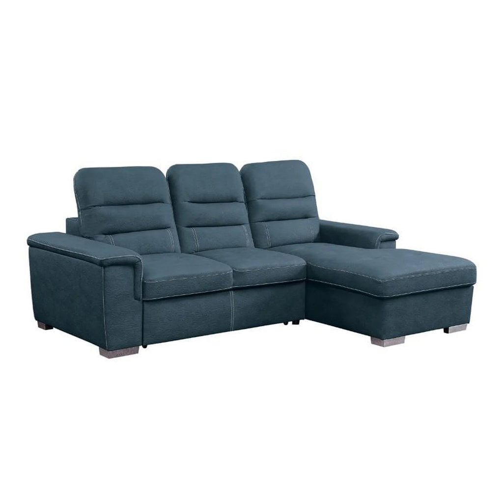 Blue Microfiber Sectional Sofa with Pull Out Bed T98448
