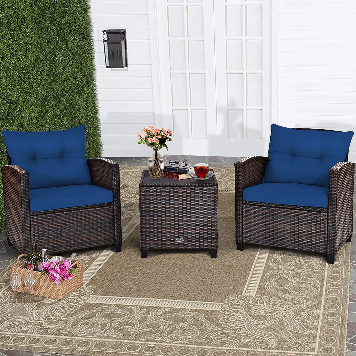 3 Pc Black Patio Rattan Furniture Set I234