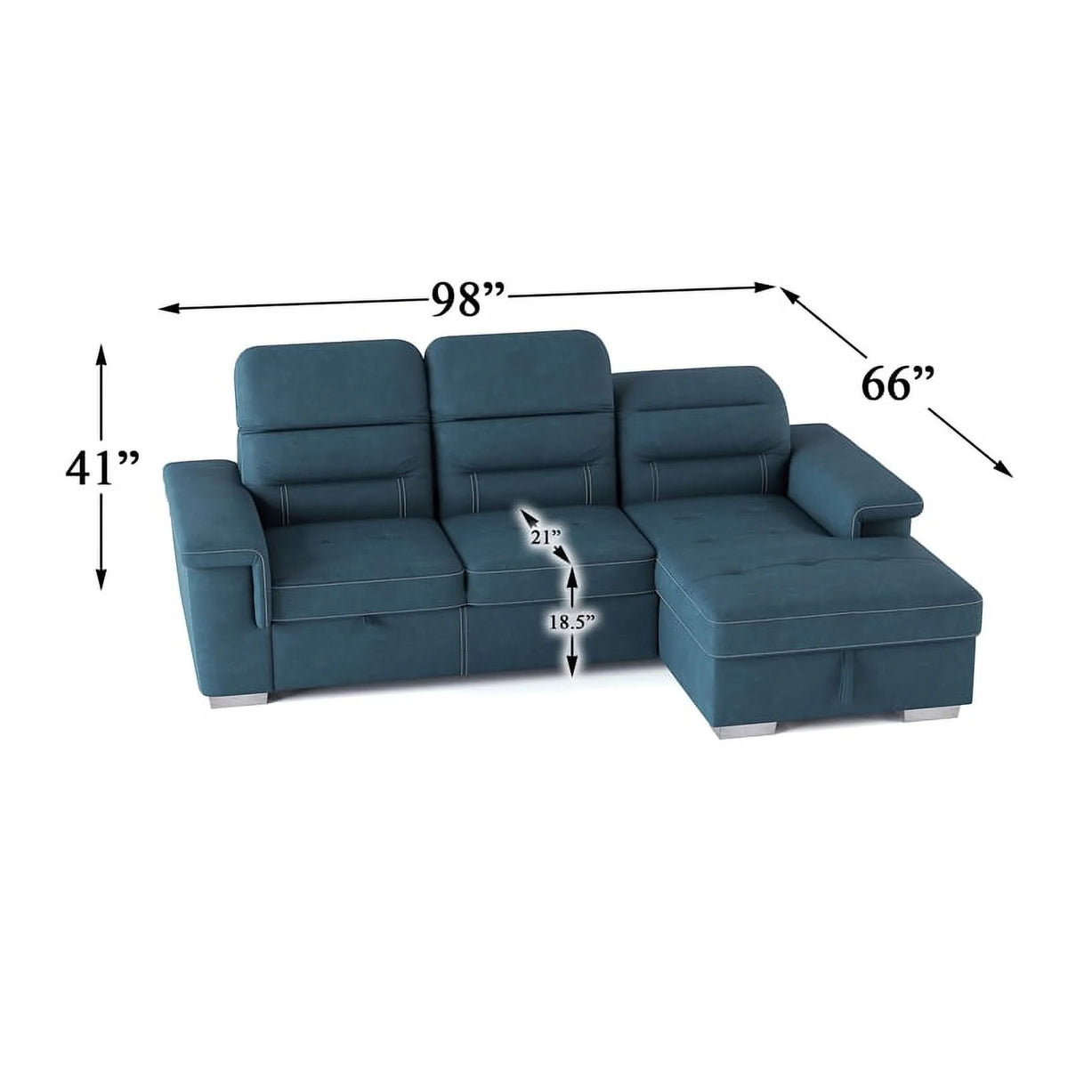 Blue Microfiber Sectional Sofa with Pull Out Bed T98448