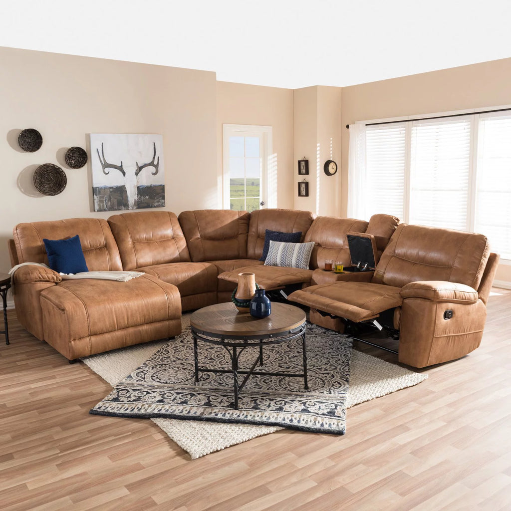 Light Brown 6 Piece Reclining Sectional U8750