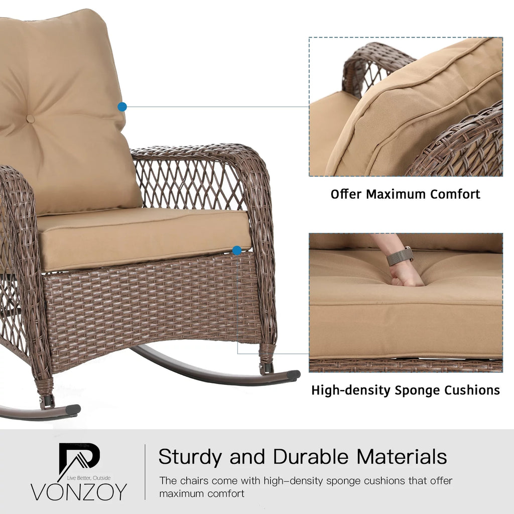 3-Piece Wicker Outdoor Rocking Chairs with Cushions and Table Z846199