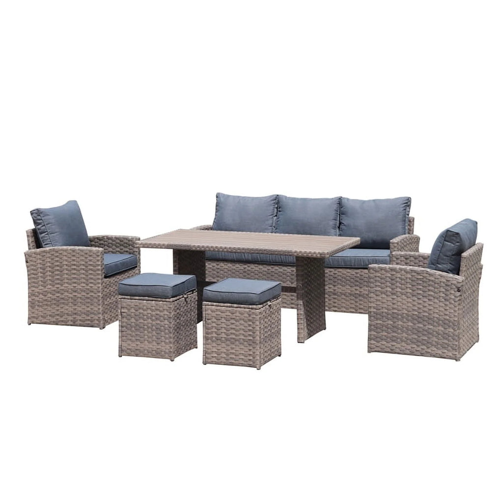 Light Brown Wicker Dining Table Set with Grey Cushion R843640
