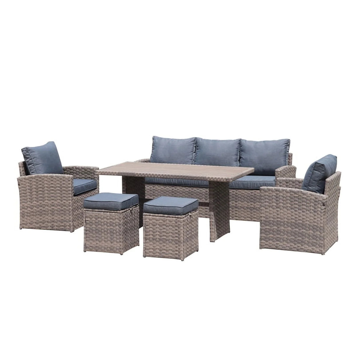 Light Brown Wicker Dining Table Set with Grey Cushion R843640