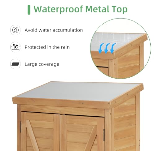 58''x30''x18'' Outdoor Wooden Storage Shed with Metal Top R345