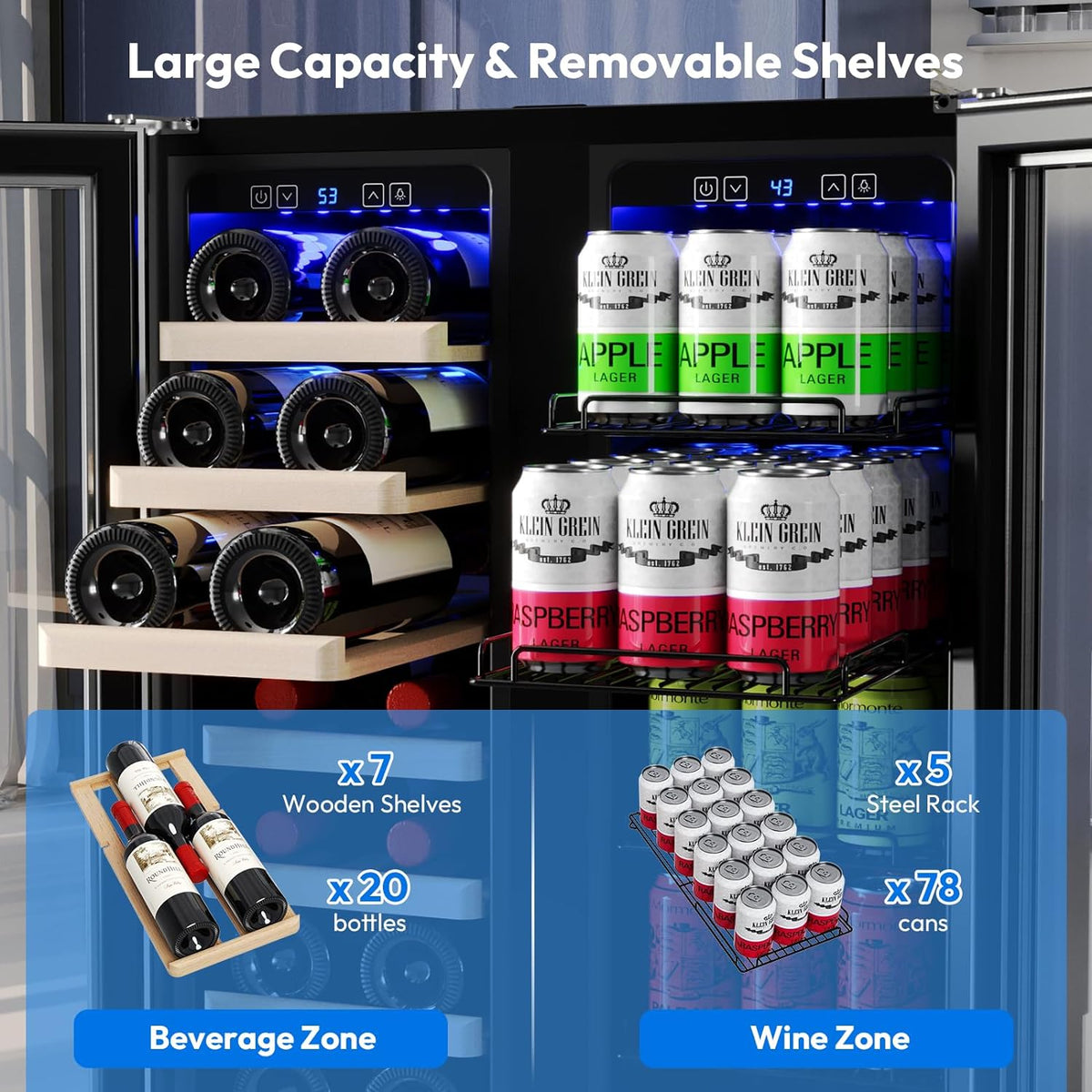 24 inch Dual Zone Wine and Beverage Cooler 96 Cans 33 Bottles X365708