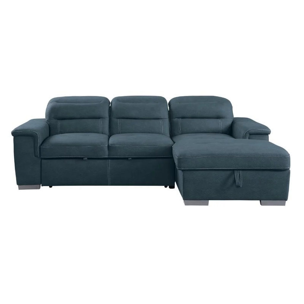 Blue Microfiber Sectional Sofa with Pull Out Bed T98448