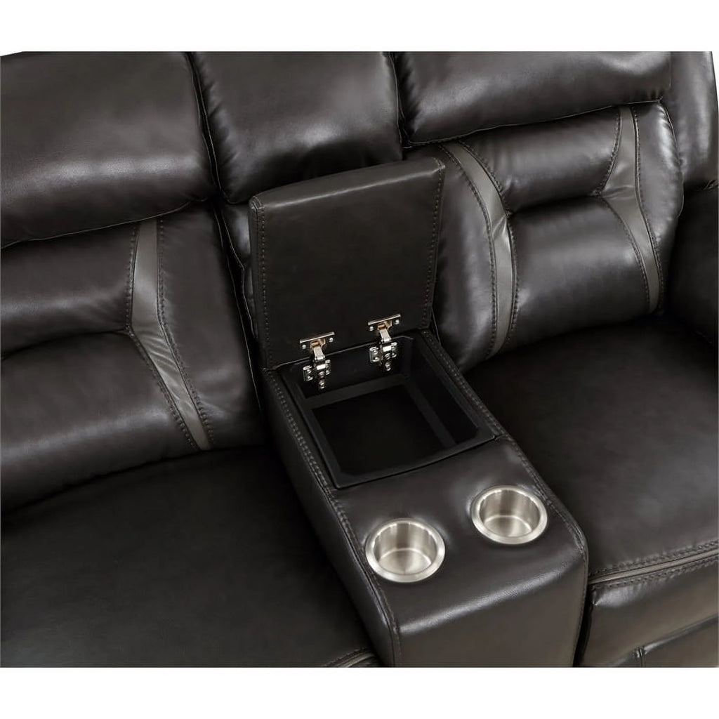 Dark Gray Faux Leather Power Double Reclining Loveseat O754509