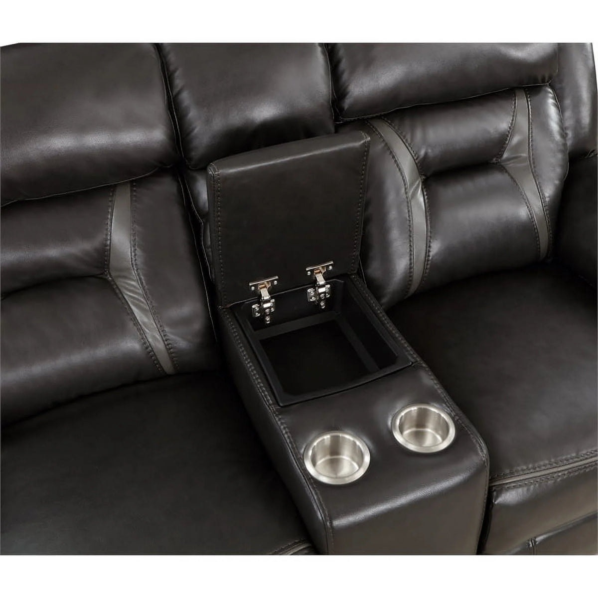 Dark Gray Faux Leather Power Double Reclining Loveseat O754509