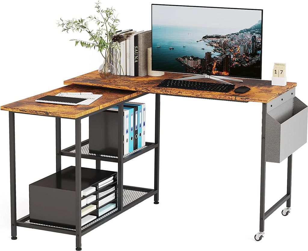 L-Shaped Corner Computer Desk 67 Inch with Shelves C386746