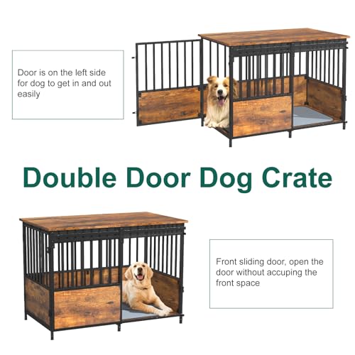 41 Inch White Wooden Dog Crate Furniture with Divider & Double Doors T4055