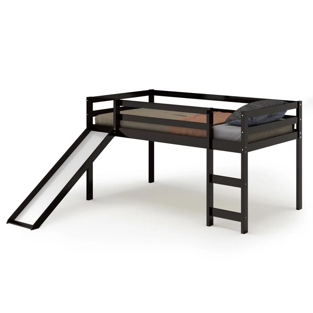 White Twin Size Wood Loft Bed with Slide G213282