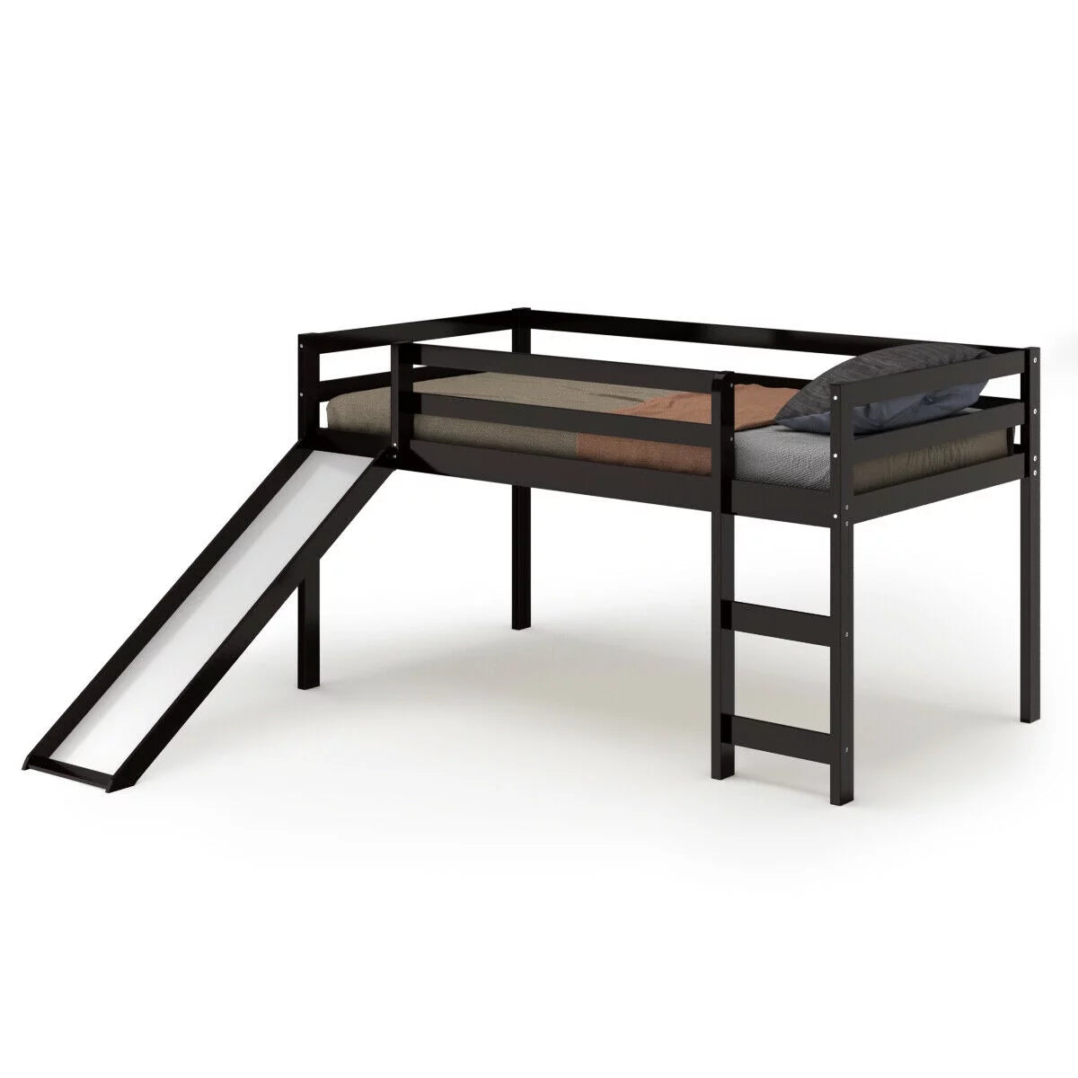 White Twin Size Wood Loft Bed with Slide G213282