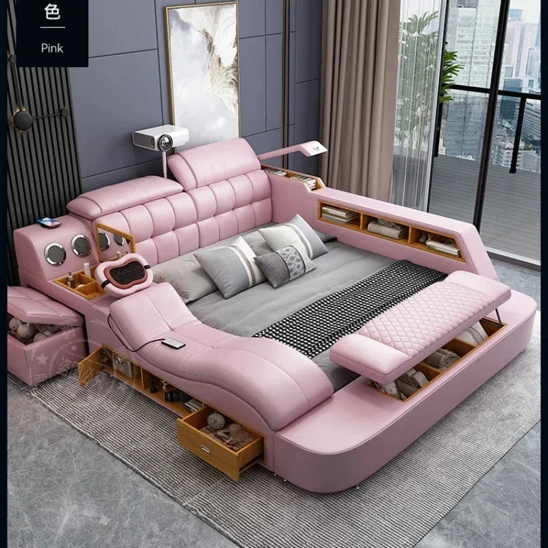 King Double Bed Leather Storage Bed W107