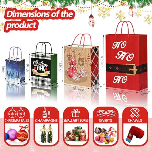 24 Pack Christmas Gift Bags Assorted Sizes with Gift Tags N88063