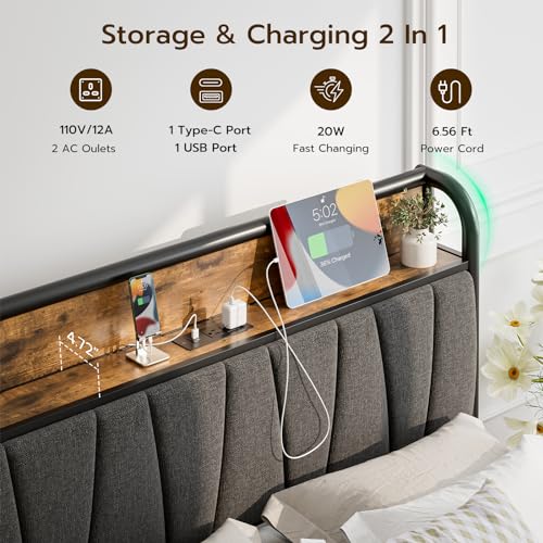 Queen Size Platform Bed Frame with Headboard Storage 4 Drawers X9658