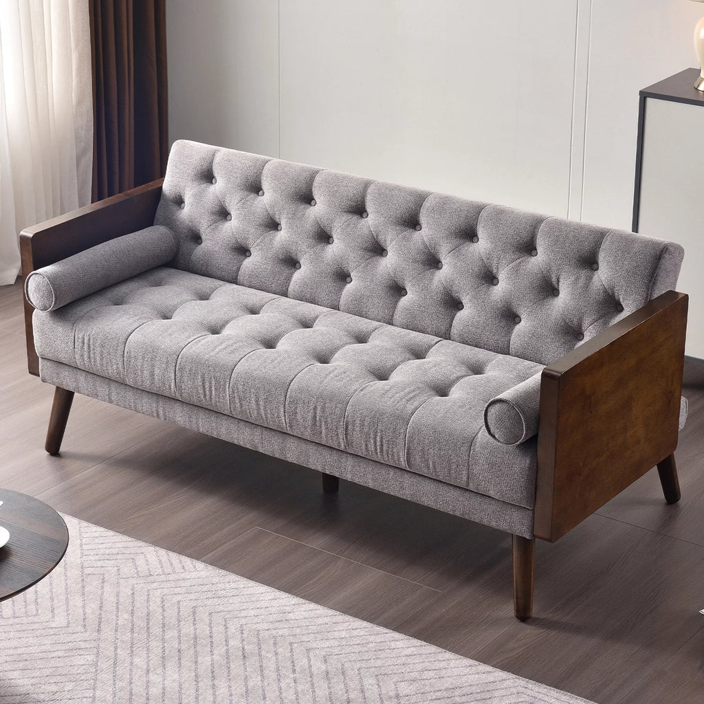 70 inch Grey Chenille Convertible Futon Sofa Bed O66410