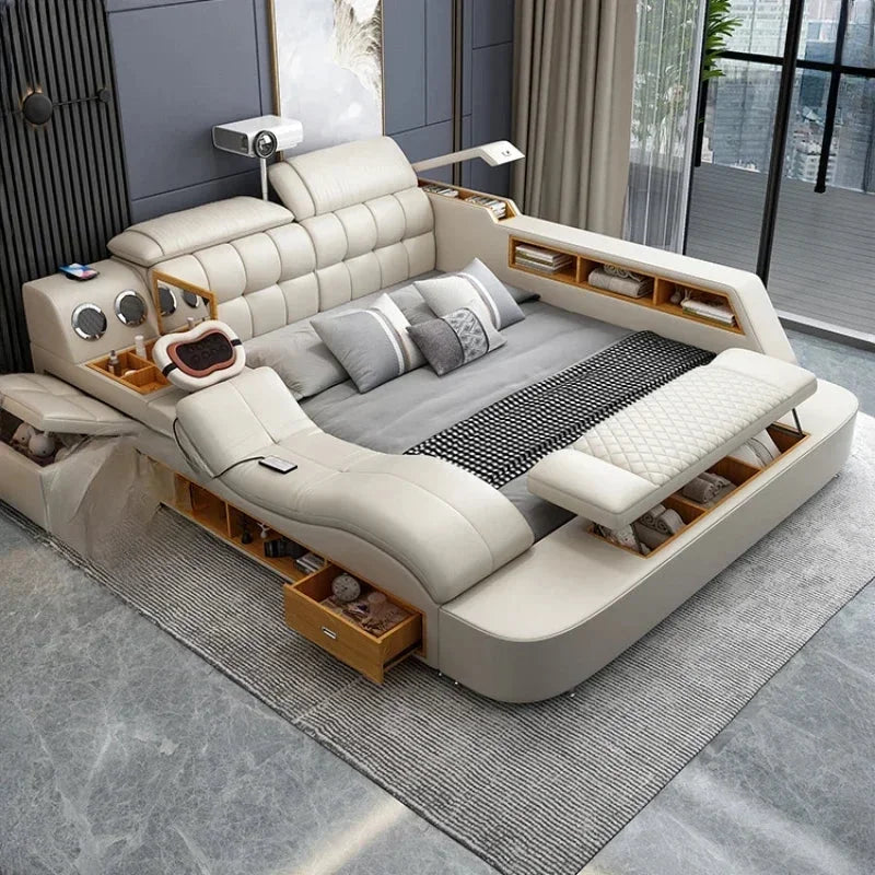 King Double Bed Leather Storage Bed W107
