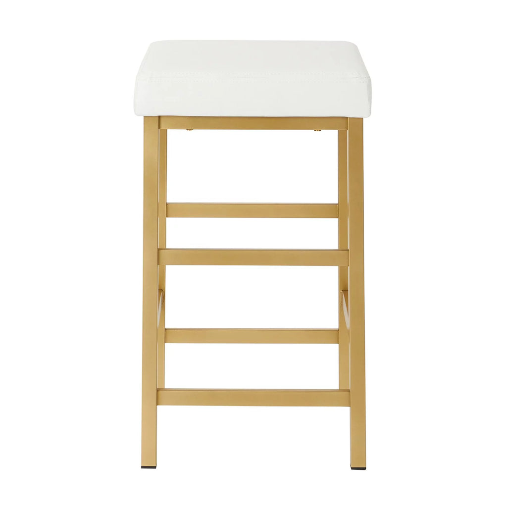 26" Gold Backless Stool in White M13387