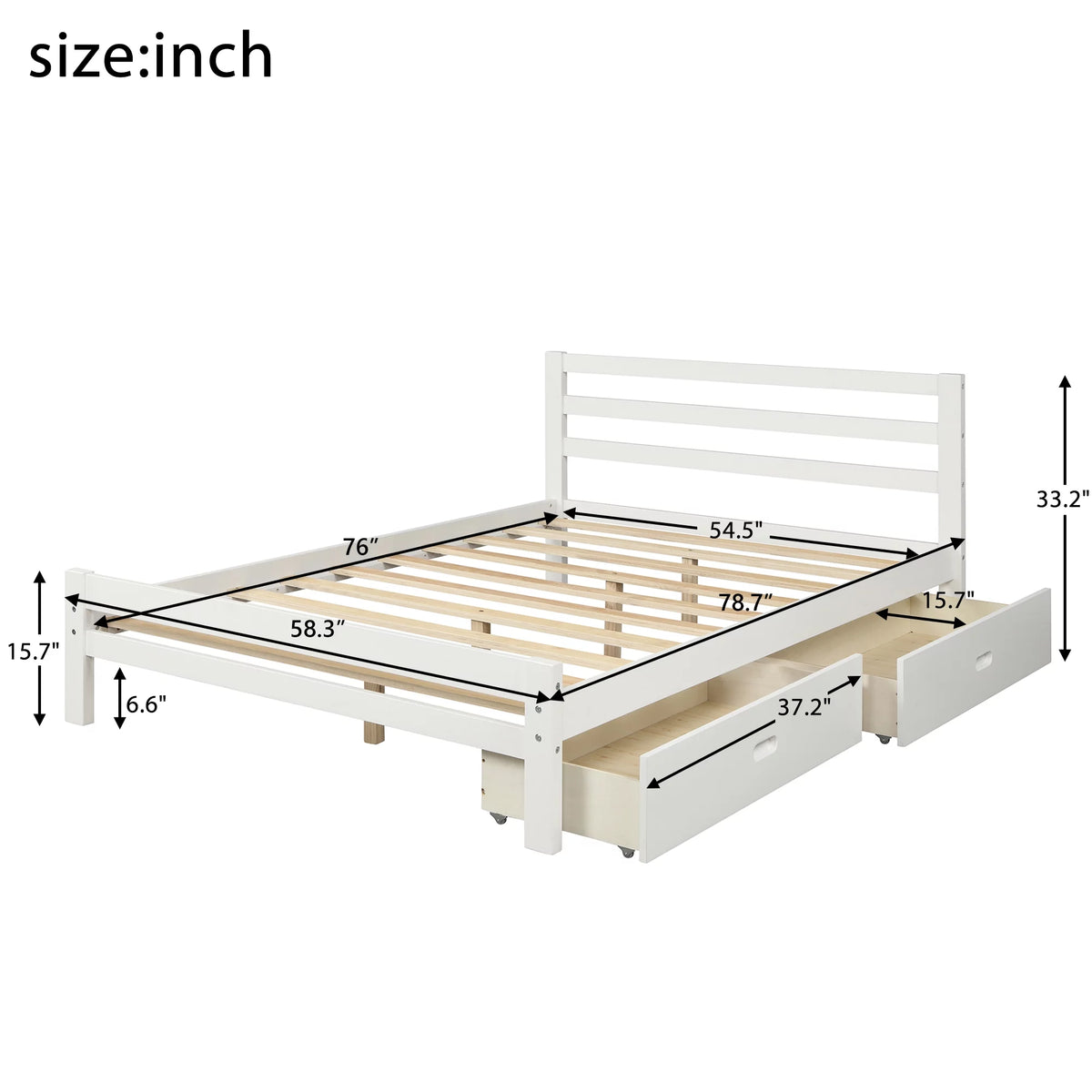 White Full Wood Platform Bed with Two Drawers U4834