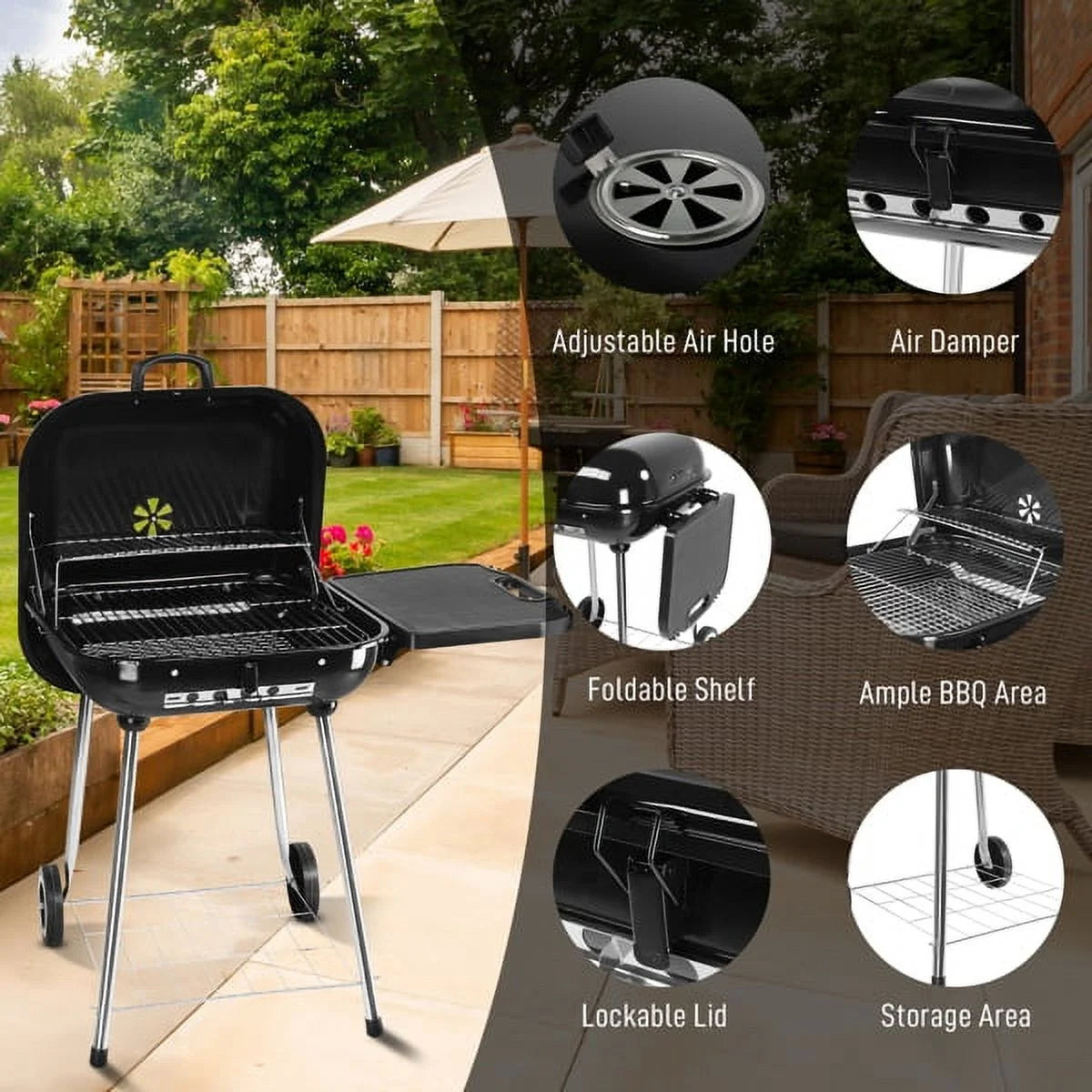 28" Portable Charcoal Grill with Wheels D77353