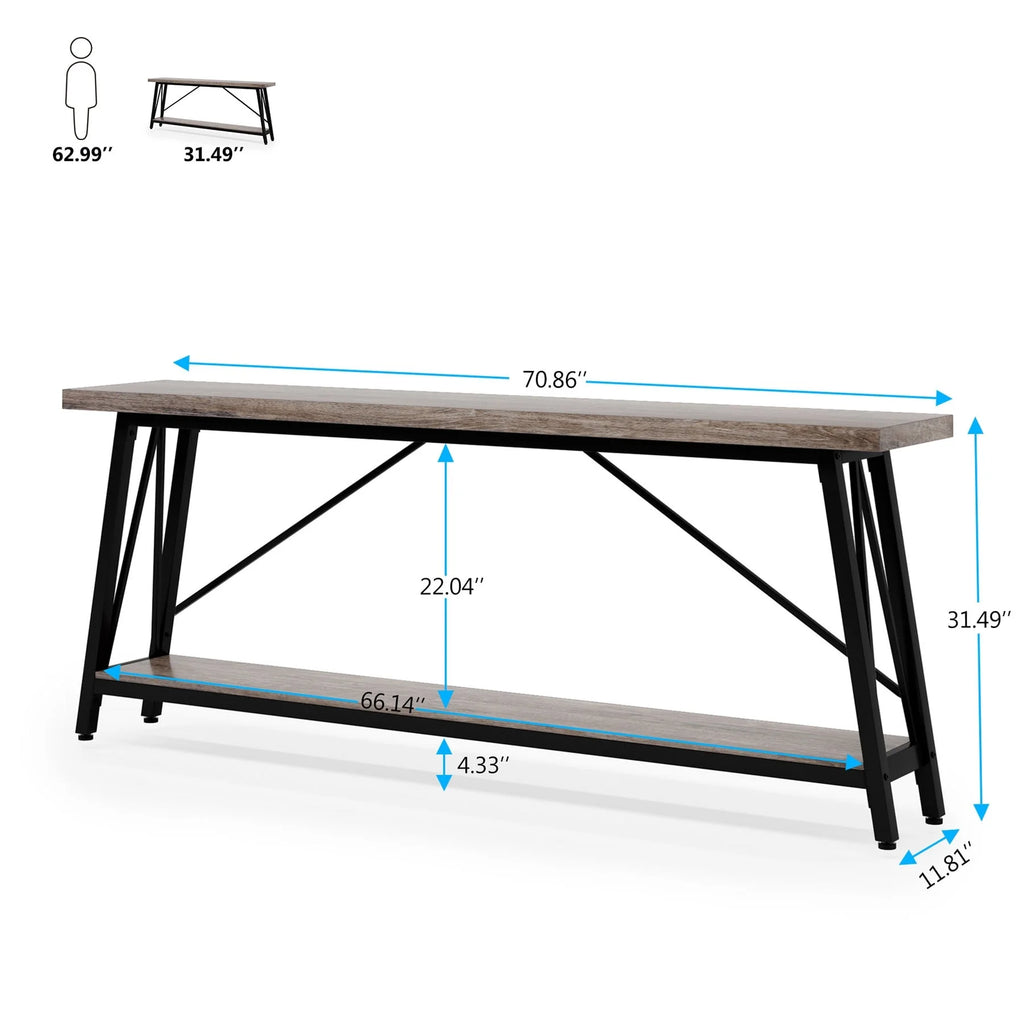 70.9 Inch Light Brown Black Wood Console Table R67680