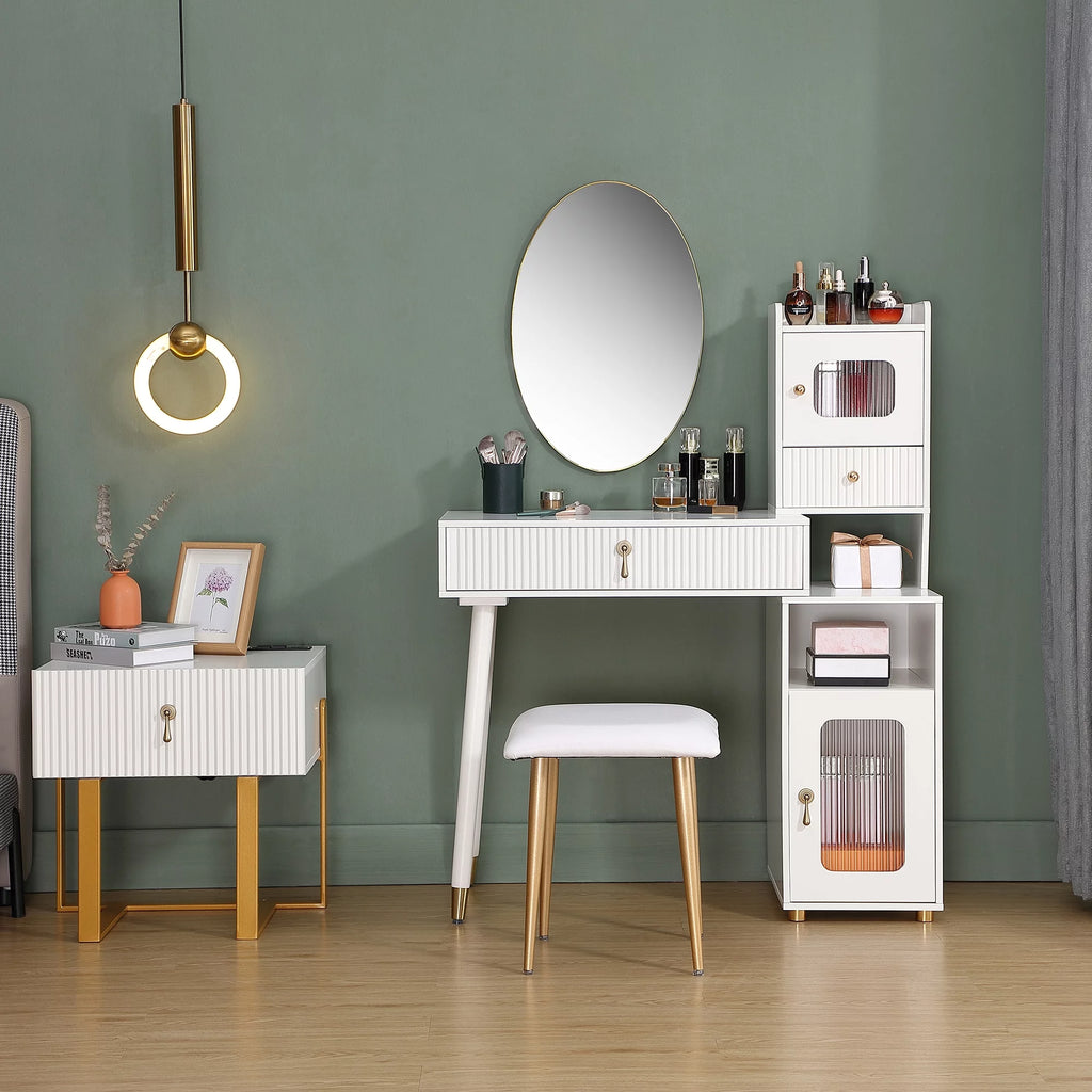 White Bedside Table with Drawers M722