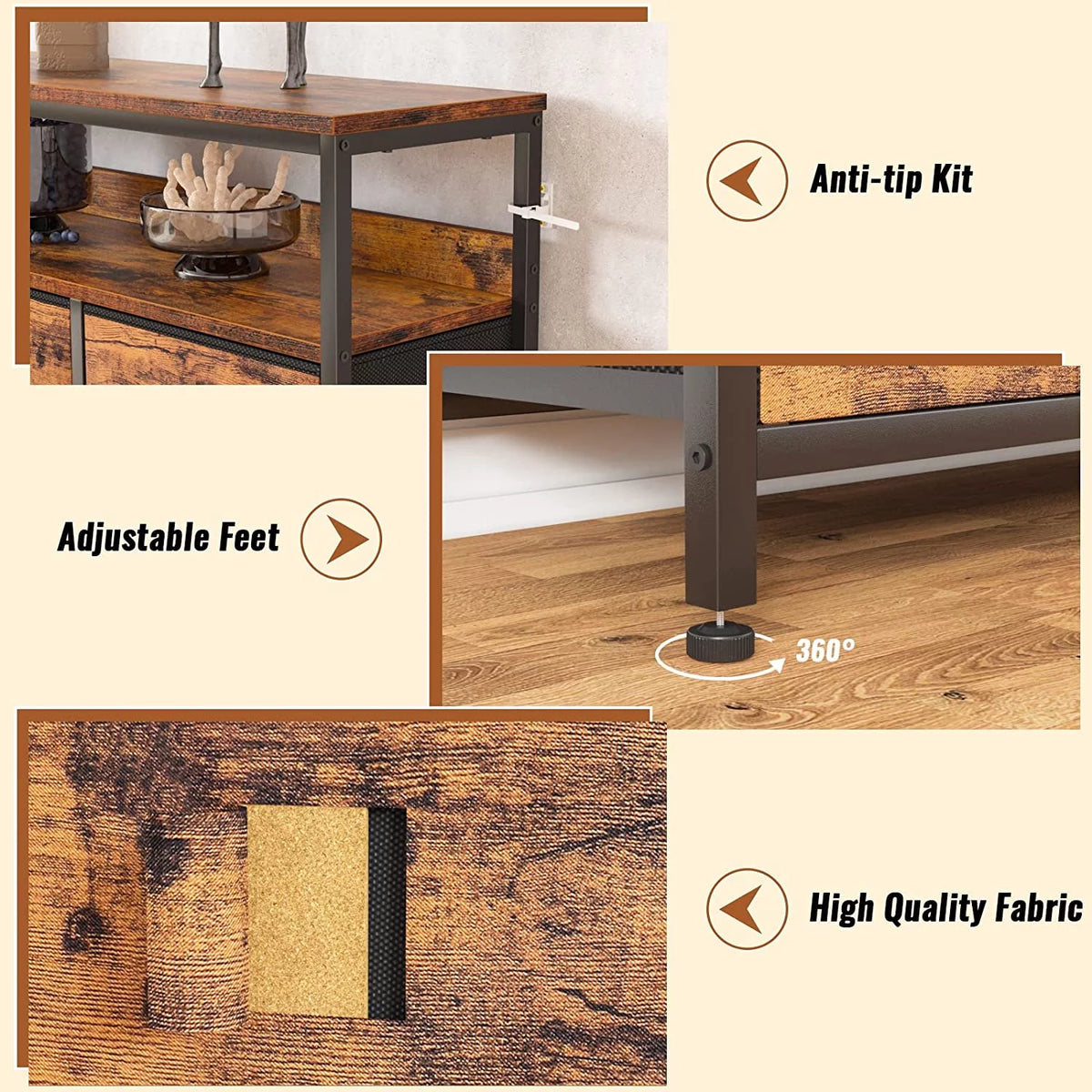 Rustic Brown TV Console Table with 7 Storage Drawers K935