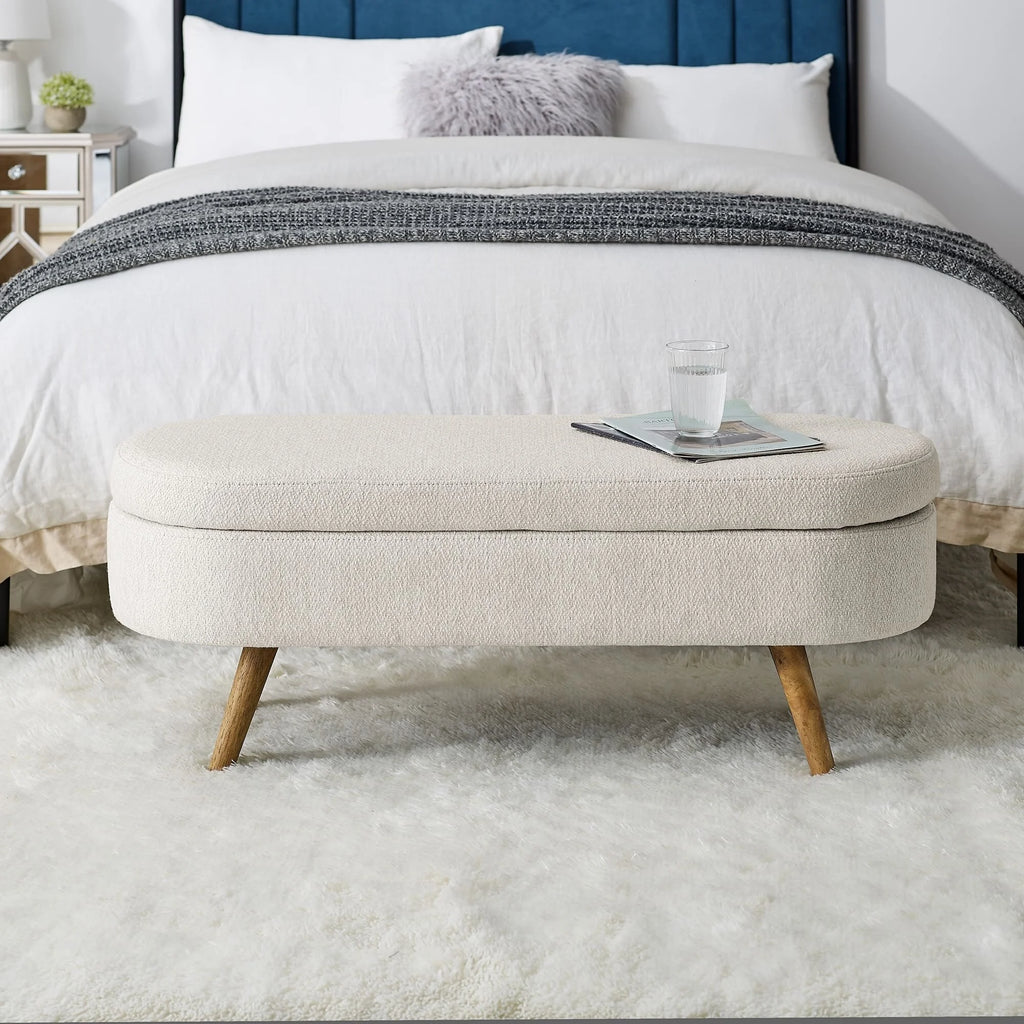 Linen Fabric Storage Bench with Solid Wood Legs K845776