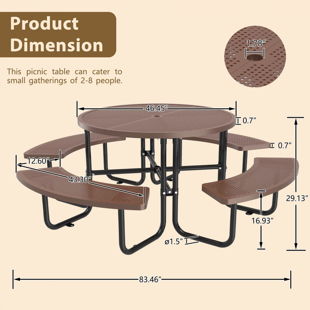 46'' Steel Round Picnic Table with Umbrella Hole H953