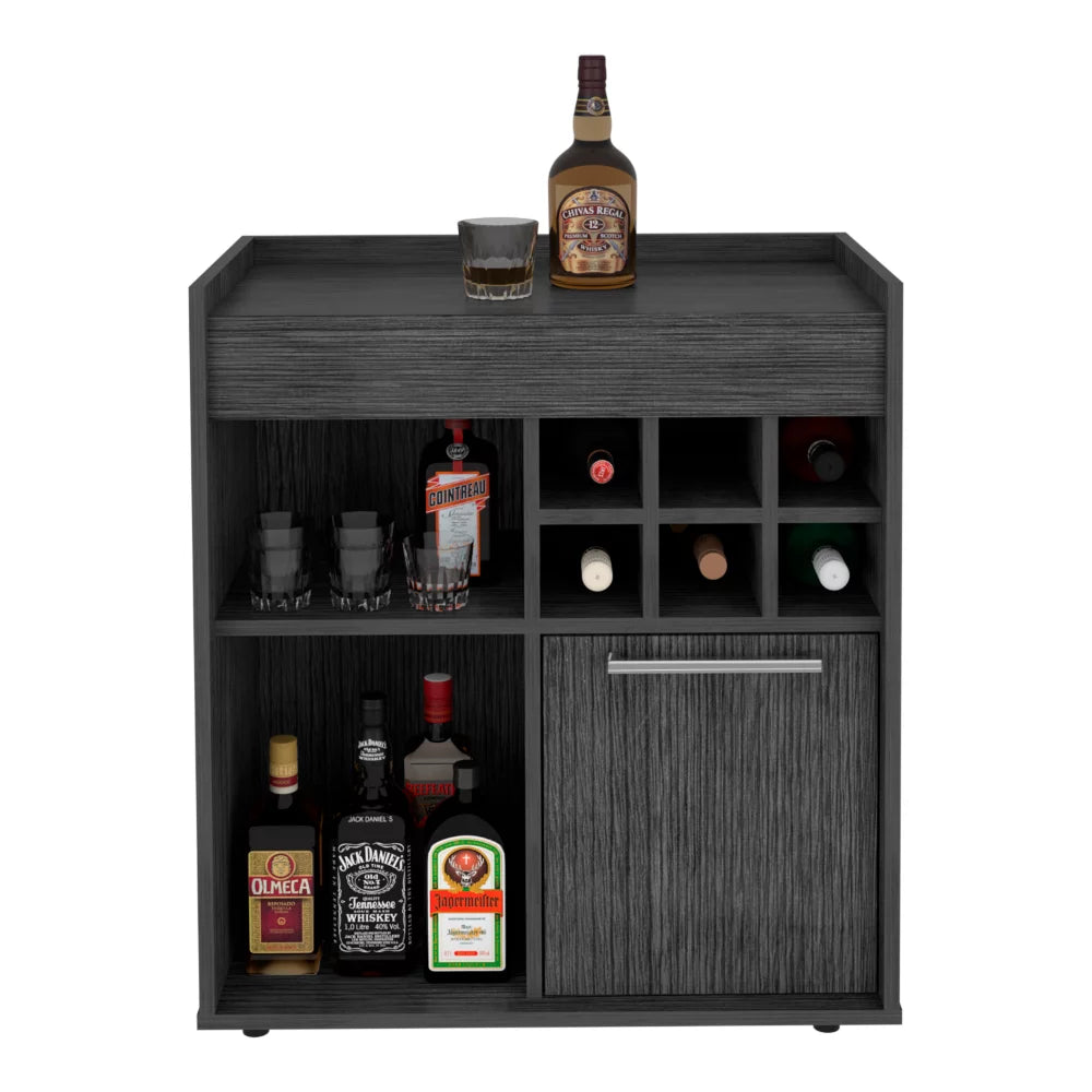Light Gray Bar Cabinet with Concealed Shelves and Wine Cubbies H70856