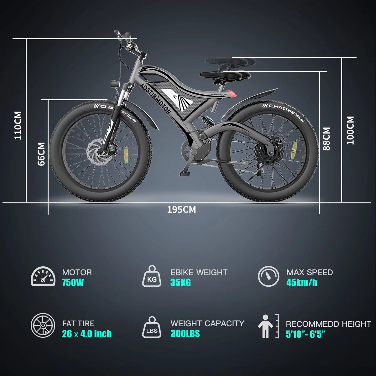 750W 48V 15Ah Fat Tire Electric Mountain Bike Y428