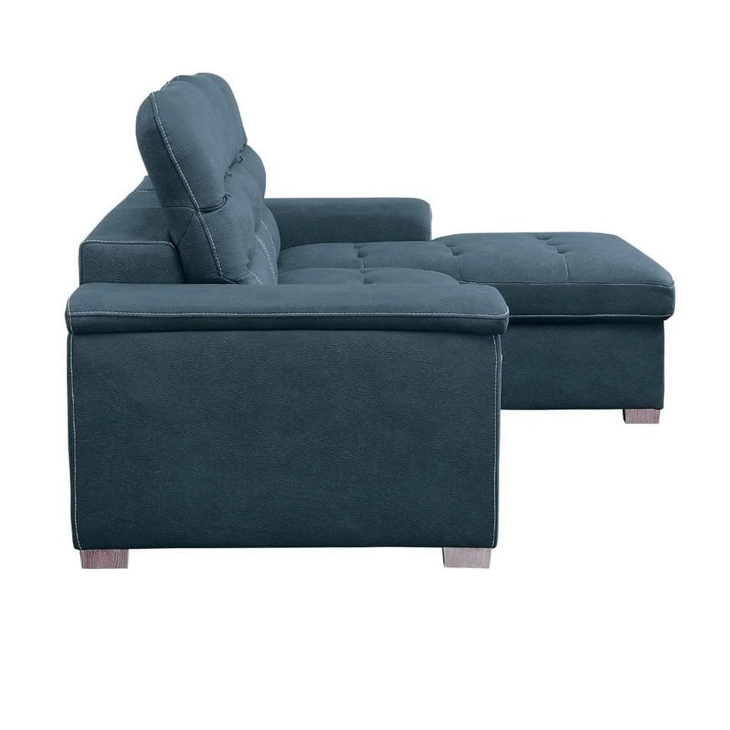 Blue Microfiber Sectional Sofa with Pull Out Bed T98448