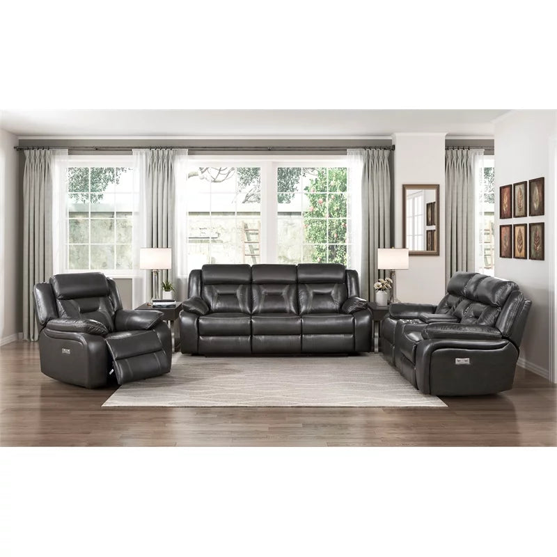 Dark Gray Faux Leather Power Double Reclining Loveseat O754509