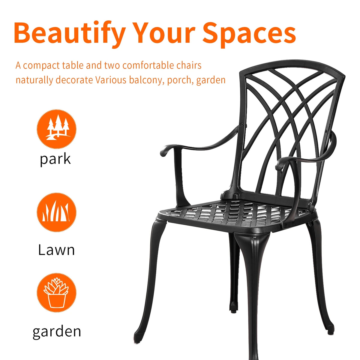 3 Piece Cast Aluminum Patio Bistro Set with Umbrella Hole W50157