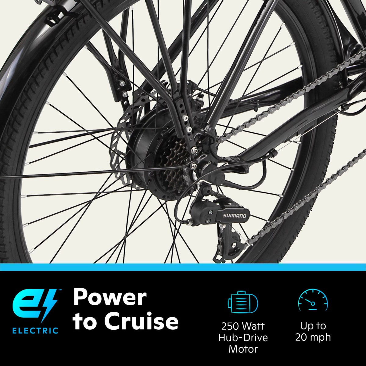 26 Low Step Cruiser Electric Bike 7 Speeds 250w Black D6242