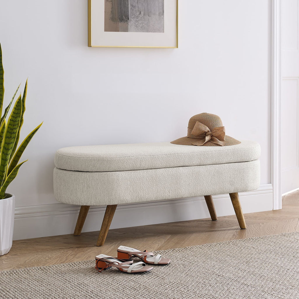Linen Fabric Storage Bench with Solid Wood Legs K845776