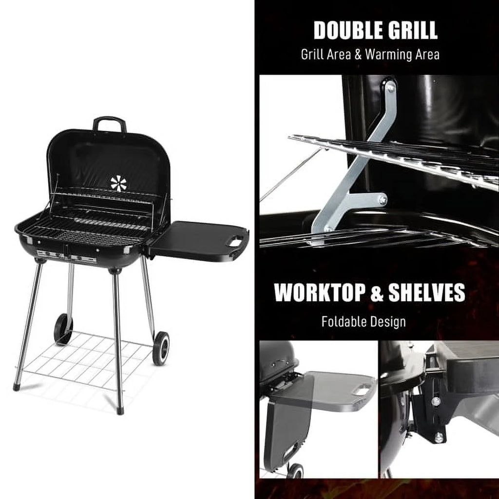 28" Portable Charcoal Grill with Wheels D77353