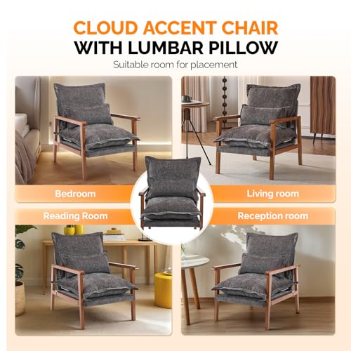 Gray-Blue Accent Armchair with Lumbar Pillow E18226