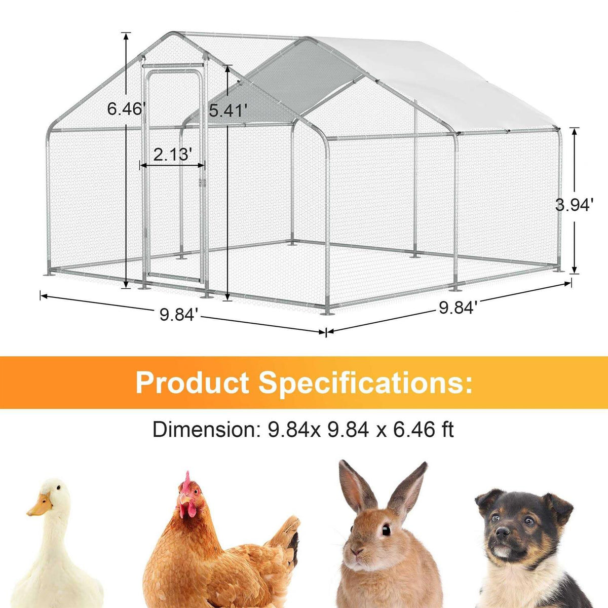 Chicken Coop Large Metal Run for 20 Chickens Walk in Poultry Cage with Waterproof Cover T524