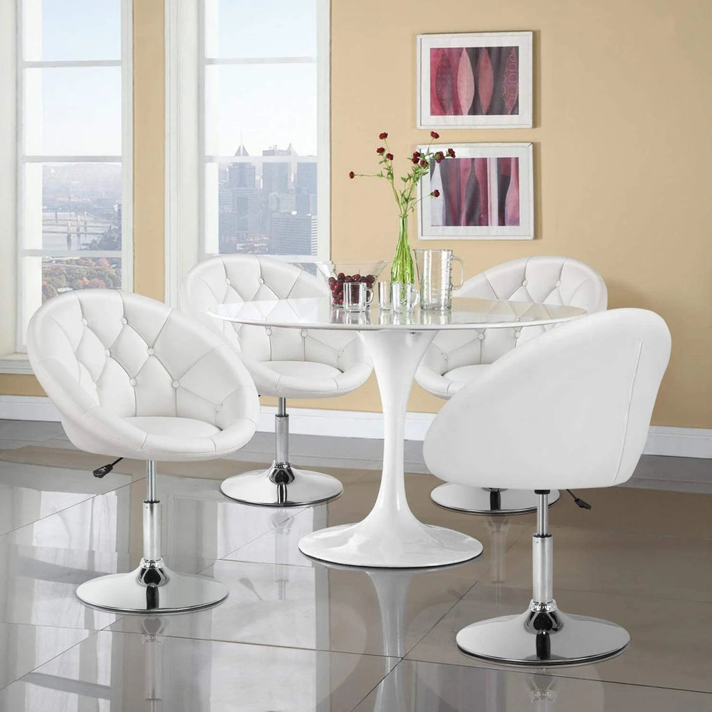 White Tufted Height Adjustable Swivel Accent Chair E11276