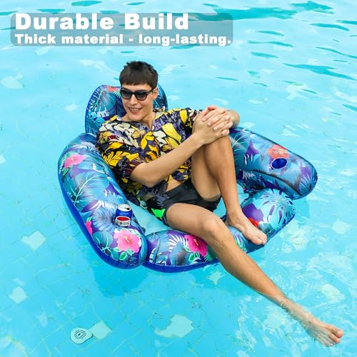 2 Pack Inflatable Pool Float Chairs with Cup Phone Holder B6078