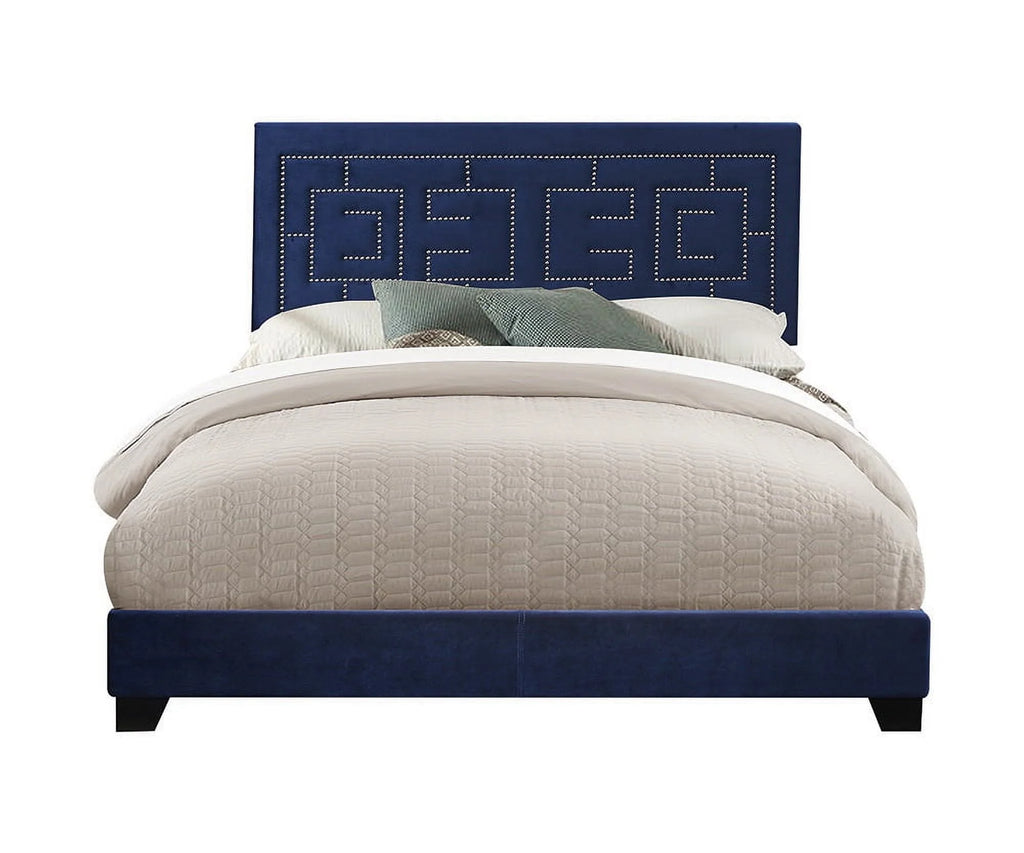 Dark Blue Velvet Eastern King Bed Y614