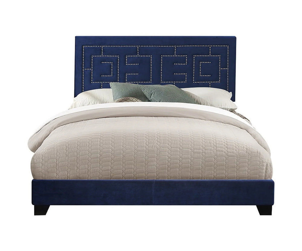 Dark Blue Velvet Eastern King Bed Y614