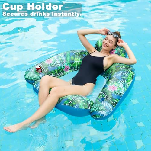 2 Pack Inflatable Pool Float Chairs with Cup Phone Holder B6078